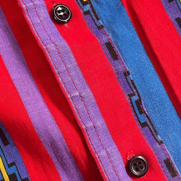 VINTAGE 90s WRANGLER SHIRT MENS 18-36 BUTTON UP AZTEC RED YELLOW BLUE WESTERN - Picture 6 of 15